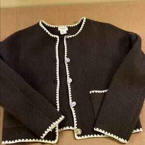 Song of Style Black Cardigan Sweater with Cream Trim